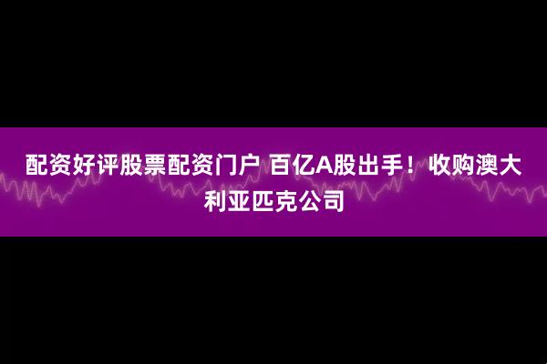 配资好评股票配资门户 百亿A股出手！收购澳大利亚匹克公司