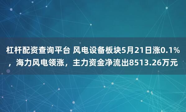杠杆配资查询平台 风电设备板块5月21日涨0.1%，海力风电领涨，主力资金净流出8513.26万元
